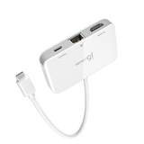 j5create JCA351USB - Cto 4K HDMI Ethernet Adapter - DokkanTech A white USB-C to HDMI adapter cable with a USB-C connector on one end and an RJ45 Ethernet port and HDMI output on the other, shown on a clean white background.
