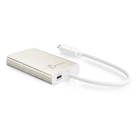 A silver aluminum USB-C to USB-C adapter cable with a white connector, branded 'i5 designs', shown on a clean white background.