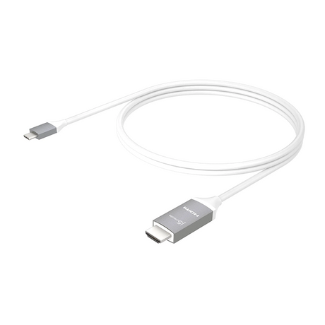 j5create JCC153G USB-C to 4K HDMI Cable - DokkanTech  A white USB-C to HDMI cable coiled on a plain white background, with a silver-toned USB-C connector on one end and a silver-toned HDMI connector on the other.