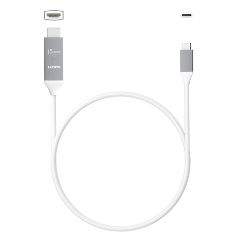 j5create JCC153G USB-C to 4K HDMI Cable - DokkanTech White charging cable with USB-C and Lightning connectors on a white background