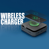 Wireless charger with smartphone on a blue background