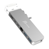 Silver USB hub with multiple ports on a white background