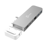Silver USB hub with multiple ports on a white background