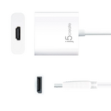 j5create JDA154 DisplayPort to HDMI Adapter White HDMI to USB-C adapter with a white cable, showing the main adapter block, HDMI input port, and USB-C output port on a plain white background. The brand name 'j5create' is printed on the adapter.