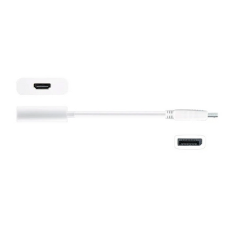 j5create JDA158 DisplayPort to 4K HDMI Active Adapter A white HDMI to USB-C adapter cable with close-up views of both connector ends on a plain white background.