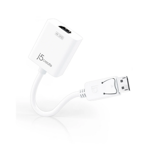 j5create JDA158 DisplayPort to 4K HDMI Active Adapter White USB adapter with 'j5create' branding on a white background