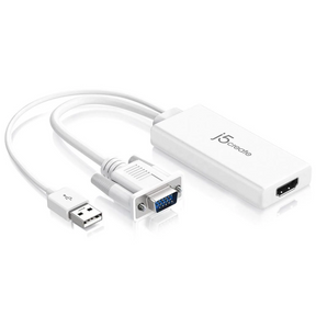 USB adapter with VGA and HDMI ports on a white background