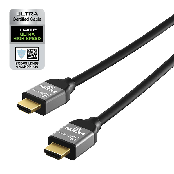 j5create JDC53 UltraHigh-Speed 8K UHD HDMI Cable 6.6ft -DokkanTech  HDMI cable with Ultra Certified Cable label on a white background