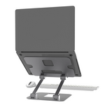 j5create JTS127 Multi-Angle Laptop Stand Designed to fit mostl aptops up to 16 inches - DokkanTech Laptop on a stand with a keyboard and mouse on a white background