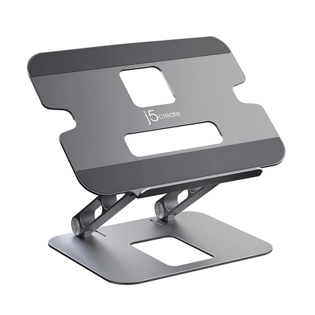 j5create JTS127 Multi-Angle Laptop Stand Designed to fit mostl aptops up to 16 inches - DokkanTech Gray adjustable laptop stand with 'j5create' branding on a white background