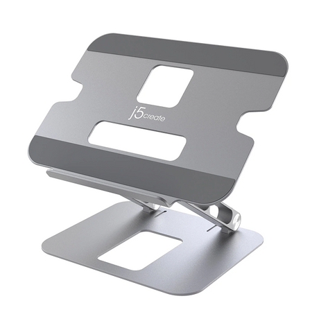 j5create JTS127 Multi-Angle Laptop Stand Designed to fit mostl aptops up to 16 inches - DokkanTech Gray laptop stand with 'jbcreate' branding on a white background