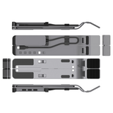 Set of metal brackets and tools on a white background