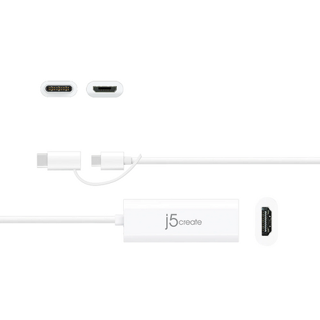j5create JUA165C Android USB to HDMI Display Adapter - DokkanTech White USB cable with connectors on a white background, featuring the 'j5 create' brand.