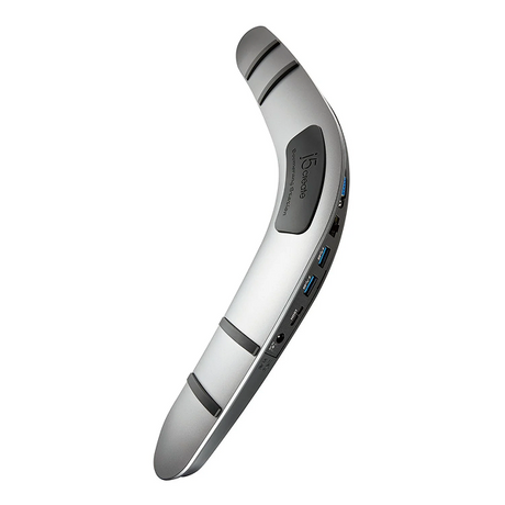 j5create JUD481 Boomerang Station - Universal USB 3.0 Docking Station - DokkanTech Silver and black electronic device on a white background