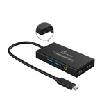 Black USB hub with multiple ports on a white background