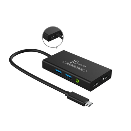 Black USB hub with multiple ports on a white background
