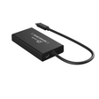 Black USB-C adapter with multiple ports on a white background
