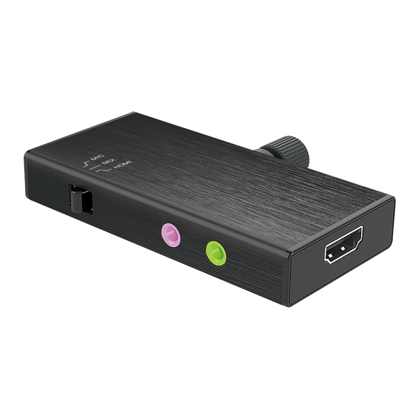 Black electronic device with ports on a white background