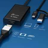 j5 create 4K capture device with cables on a blue background