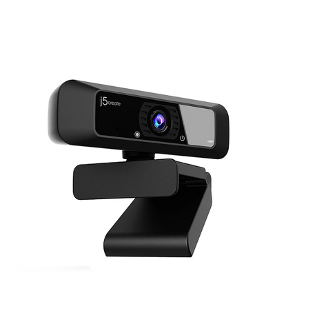 j5create JVCU100 USB HD Webcam with 360° Rotation - DokkanTech Black webcam with a brand logo on a white background