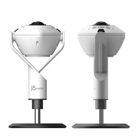 j5create JVU368 360° AI-Powered Webcam with Speakerphone Two 360-degree cameras on stands with 'i5 create' branding on a white background