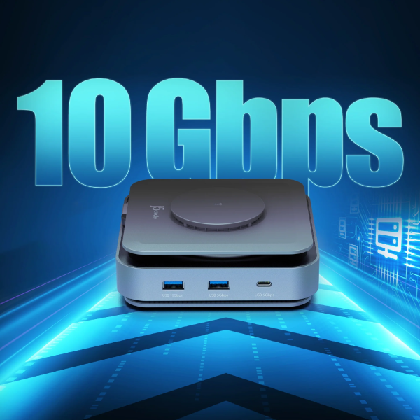 Computer hardware component with '10 Gbps' text on a blue background