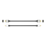 A black HDMI cable shown from two angles on a plain white background, with gold-plated connector ends visible at both ends.
