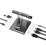 USB-C hub with cables and connectors on a white background