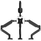 j5create JTSA101 Ergonomic Monitor Mount Support 17 inches to 32inchesA black dual-arm monitor stand with a central vertical arm and two adjustable side arms, shown from the front on a plain white background.