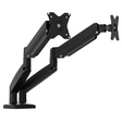 Black dual monitor stand on a white background
