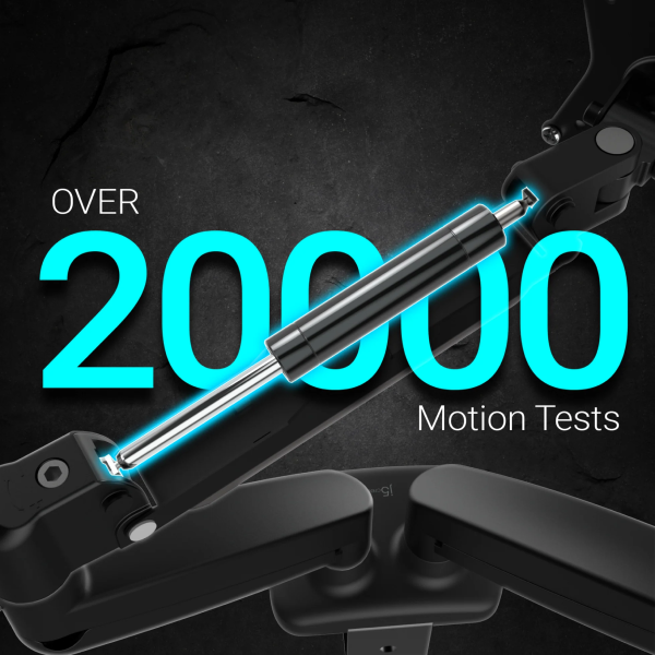 Mechanical component with 'OVER 20000 Motion Tests' text on a dark background