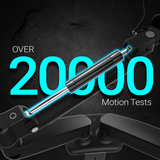 Mechanical component with 'OVER 20000 Motion Tests' text on a dark background