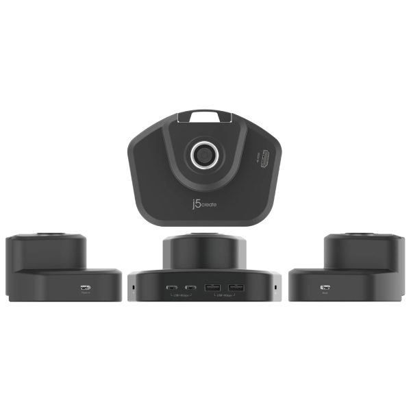 Set of black electronic devices on a white background