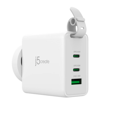White USB charging hub with multiple ports on a white background