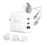 White charging adapter with multiple connectors on a white background