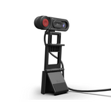 Webcam with microphone on a stand against a white background