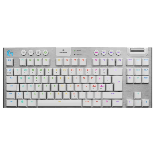 Logitech G913 TKL Lightspeed wireless RGB keyboard GL tactile brown switch English – front view white