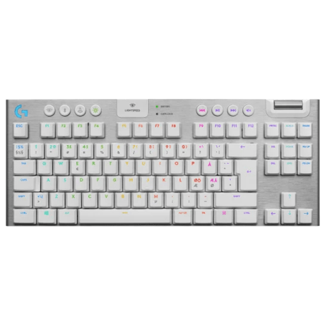 Logitech G913 TKL Lightspeed wireless RGB keyboard GL tactile brown switch English – front view white
