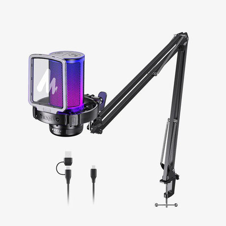 MAONO DGM20S gaming USB RGB microphone with boom arm bundle – front view black