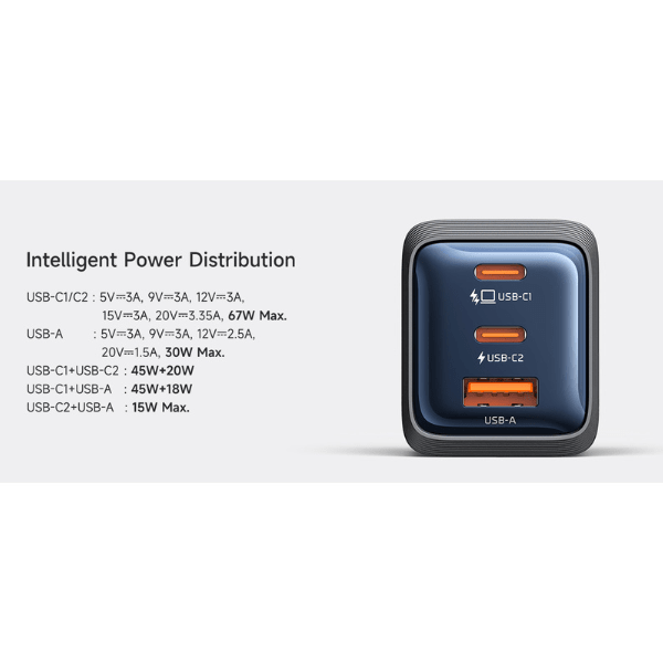 Mcdodo GaN Mini 67W Charger – 2 USB - C & 1 USB - A, Fast Charging Black Mcdodo Egypt