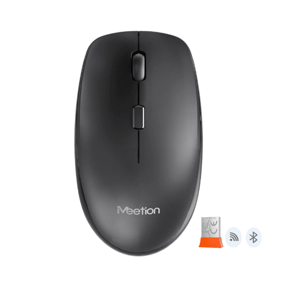 Meetion BTM100 dual mode wireless silent mouse ergonomic – front view steel gray