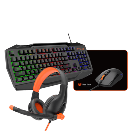 Meetion C490 4-in-1 gaming combo mouse Arabic keyboard headset and mouse pad – front view black