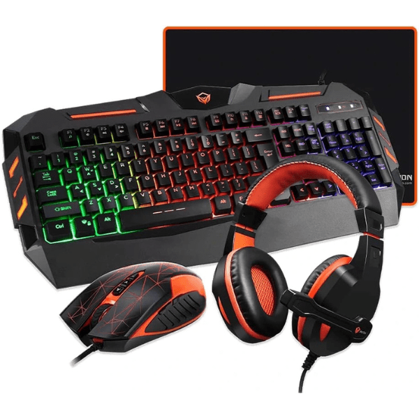 Meetion C500 4-in-1 gaming combo mouse Arabic keyboard headset and mouse pad – front view black