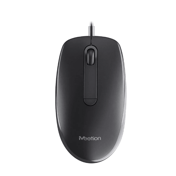 Meetion M100 silent optical wired mouse ergonomic design – front view gray