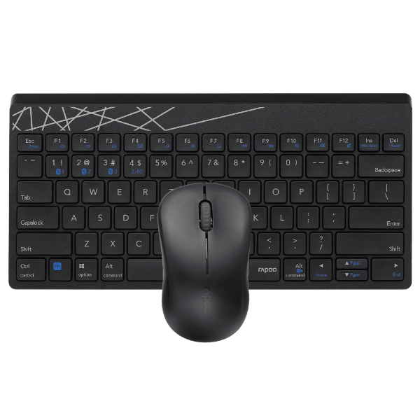 Rapoo 8000M wireless keyboard and mouse combo multi-mode Arabic – front view black