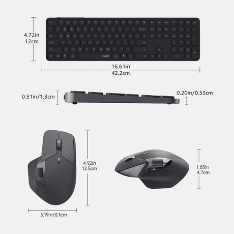 Rapoo 9560M Wireless Keyboard and Mouse Combo Ara - Dark Grey Rapoo Egypt