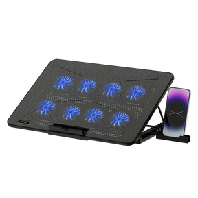 Rapoo CF300 8-fan laptop cooling pad with adjustable height – front view black