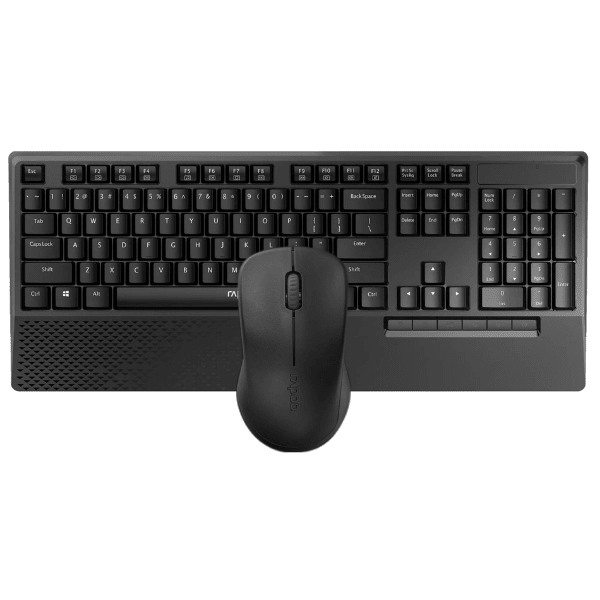 Rapoo X1960 wireless keyboard and mouse combo 2.4GHz 1000 DPI Arabic – front view black