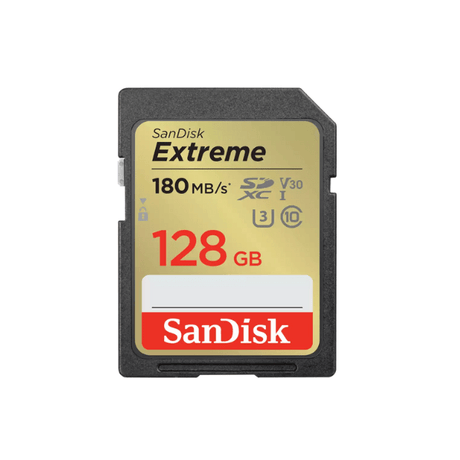 SanDisk Extreme SD card 128GB 180MB/s 90MB/s – front view