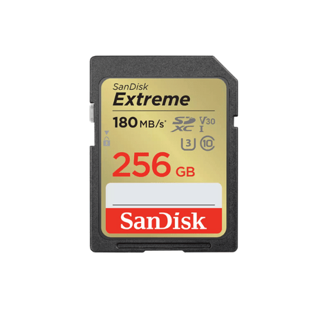 SanDisk Extreme SD card 256GB 180MB/s 130MB/s – front view